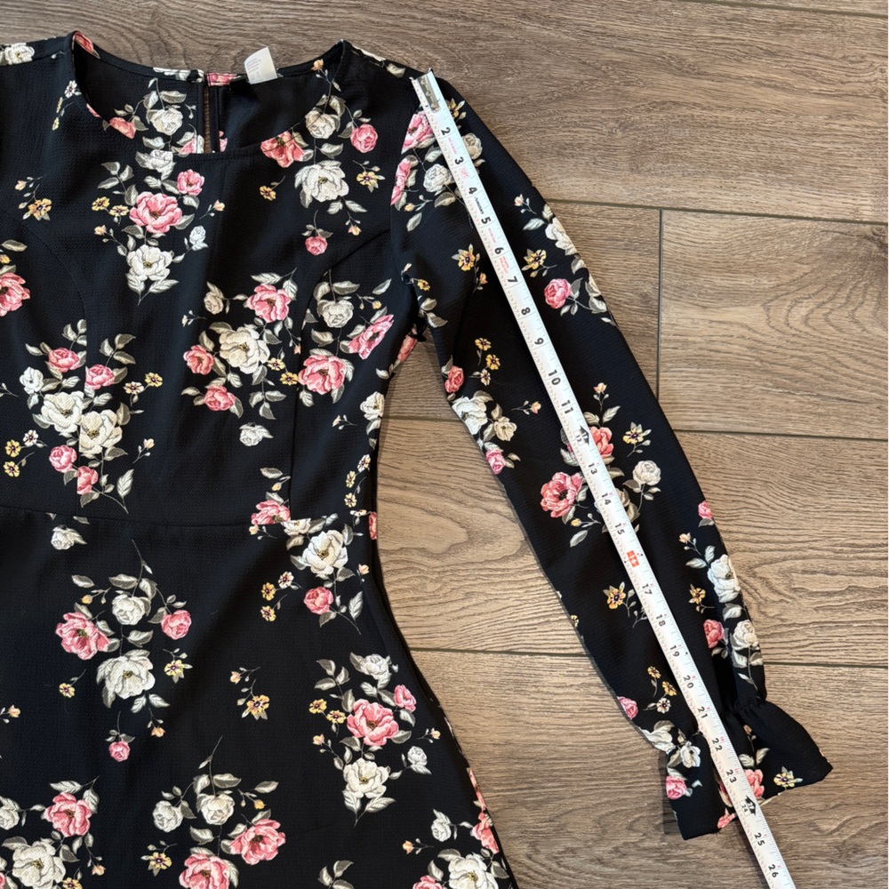 H&M Black Floral Long Sleeve Dress - Pink & White Roses - Picture 15 of 16